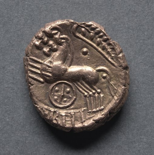 Cunobeline Stater: Two Horses and Wheel (reverse)