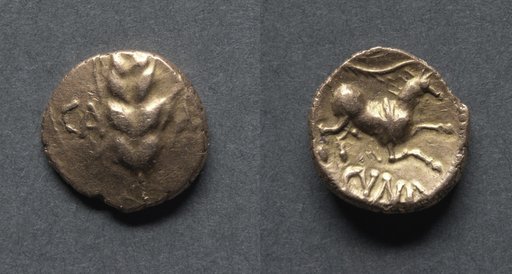 Cunobeline Quarter Stater: Corn (obverse); Horse and Branch (reverse)