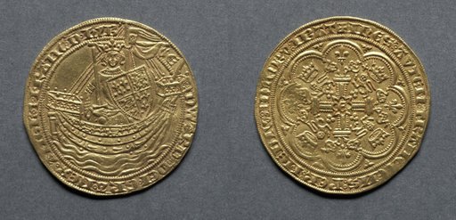Noble: Edward III Standing in Ship with Shield of Arms (obverse); Ornamental Cross with Lis Terminals (reverse)