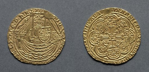 Noble: Richard II Standing on Ship with Shield of Arms (obverse); Ornamental Cross with Lis Terminals (reverse)