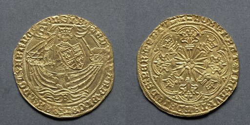 Ryal: Edward IV in Ship with a Shield of Arms and Rose (obverse); Sun with Fleurs (reverse)