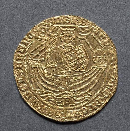 Ryal: Edward IV in Ship with a Shield of Arms and Rose (obverse)