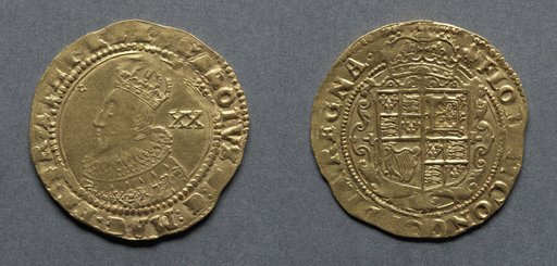 Unite: Charles I (obverse); Crowned Shield (reverse)