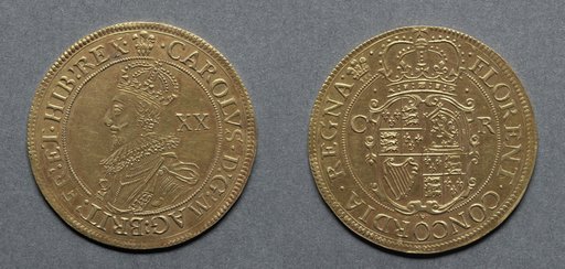 Unite: Charles I (obverse); Crowned Shield (reverse)