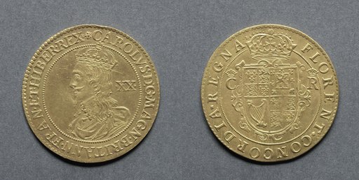 Unite: Charles I (obverse); Crowned Shield (reverse)