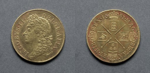 Two Guineas: James II (obverse); Four Shields of Arms (reverse)