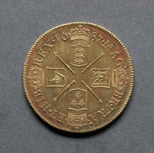 Two Guineas: Four Crowned Shields of Arms and Scepters (reverse)