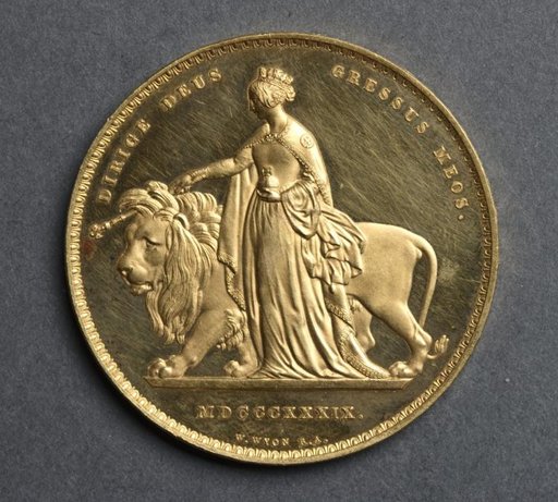 Five Pound Piece: Una, Guiding the Lion (reverse)