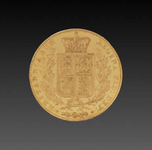 Sovereign: Broad Crowned Shield of Arms, Olive Branches and National Emblems (reverse)