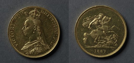 Five Pound Piece: Victoria (obverse); St. George and the Dragon (reverse)