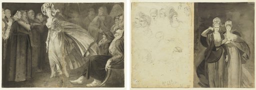 Woman Standing among the Friars (recto) Sketches of Heads (verso, left); Two Women (verso, right)