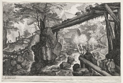 Eight Bohemian Landscapes: Landscape with Log Bridge over Cataract