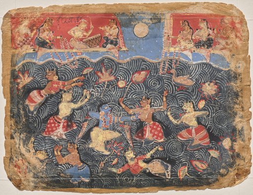 Krishna sporting with the gopis in the Jumna River, from a Bhagavata Purana