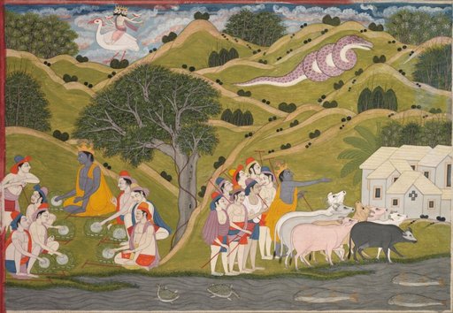 Krishna returns with the cowherds to Braj, from a Bhagavata Purana