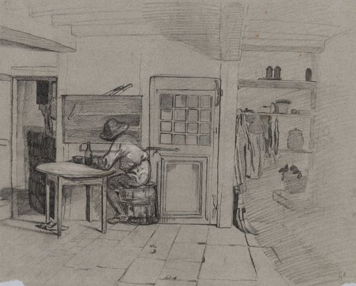 A Farmhouse Interior with a Boy at a Table