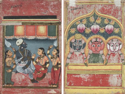 Krishna with Radha and Two Attendants (recto); Jagannath, Subhadra and Balarama in an Arch (verso)
