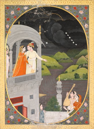 Royal lovers watching rain clouds: The month of Bhadon, from a Barahmasa