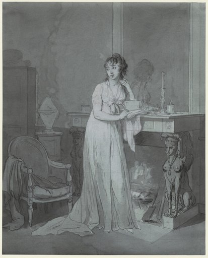 Woman in Front of a Fireplace