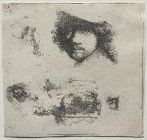 Sheet of Studies: Self-Portrait, a Beggar Couple, etc.