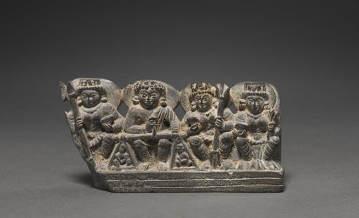 Yama as Dharma, the Judge of the Deceased with His Consorts (miniature stele)