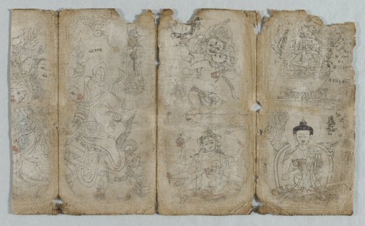 Iconographic Drawings: Vaishravana, Yama, Ushnishavijaya, Chunda (?), and Buddha (recto)