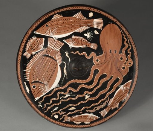 Red-Figure Fish Plate: Octopi, Mullet, Bream, Shellfish