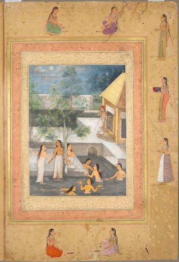 Harem night-bathing scene, from the Late Shah Jahan Album (recto)