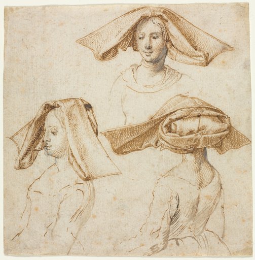 Three Studies of a Woman Wearing an Elaborate Headdress