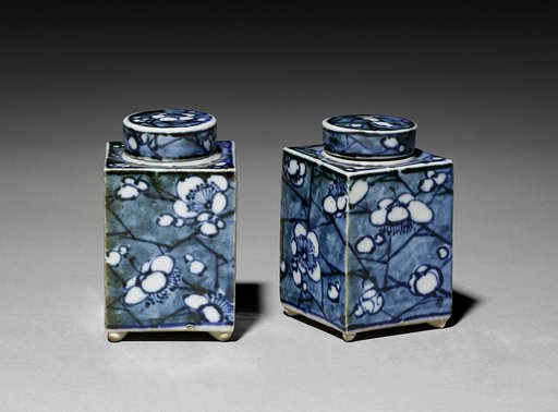 Pair of Tea Containers with Plum Blossoms