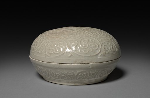 Round Covered Box with Floral Scrolls in Relief: Qingbai type Ware