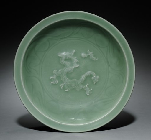 Dish with Dragon Pursuing Flaming Jewel in Relief: Longquan Ware