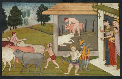 Krishna and Balarama taking the cattle out to graze, from a Bhagavata Purana