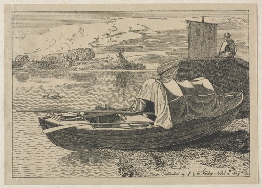 Boats on a River, Windmill in Distance