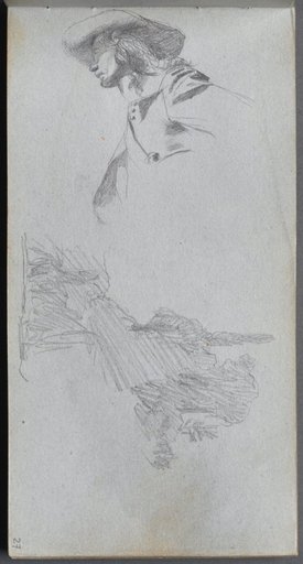 Sketchbook, page 27: Detail Study for "On a Terrace" and Landscape Study