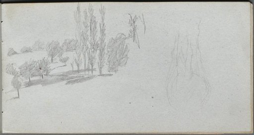 Sketchbook, page 18: Study of a Horse and Landscape Study