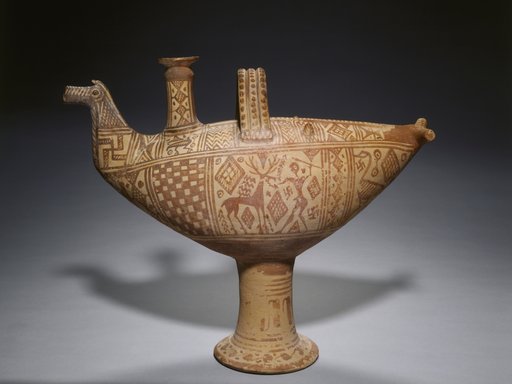 Italo-Geometric Bird Askos (Oil Vessel): Hunter (Herakles?) and Stag