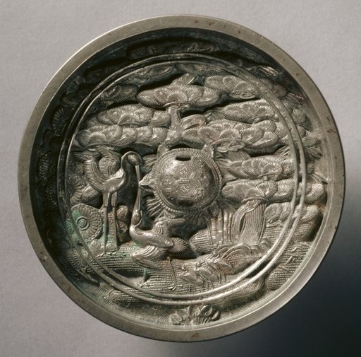 Mirror with Pine, Bamboo, and Cranes