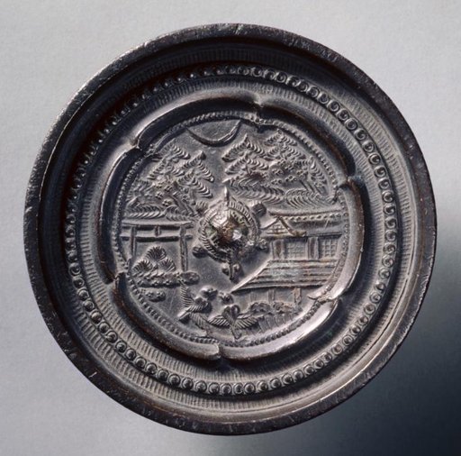 Mirror with a Tortoise Knob and Magpies