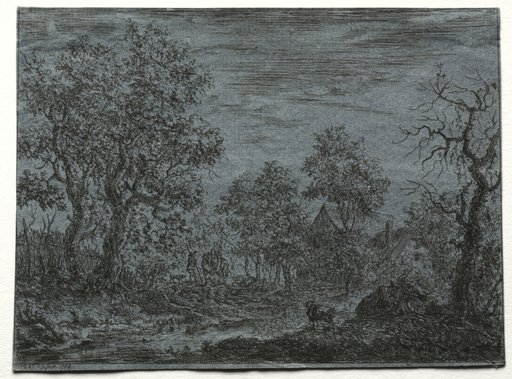 A Small River in the Foreground with a Cow and Goat