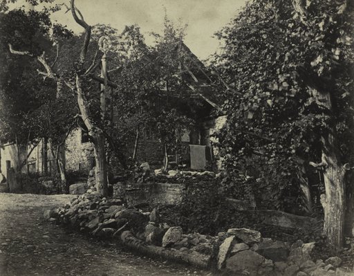 Rural Scene with Stone Building and Cross