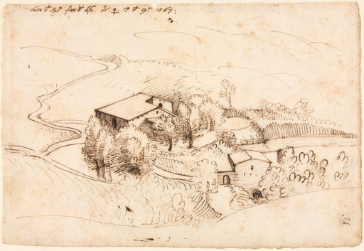 Farm with Trees in a Hilly Landscape (recto)
