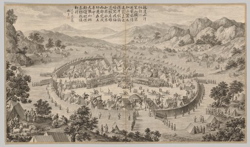 Khan of Bada Shan Presenting Tribute: from Battle Scenes of the Quelling of Rebellions in the Western Regions, with Imperial Poems