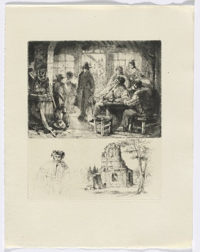 Frédéric Mistral: Mémoires et Recits by Frédéric Mistral: tavern scene/ ruin and man (insert after p. 96)