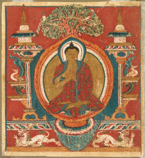 Votive initiation card (tsakali) with preaching Buddha Shakyamuni