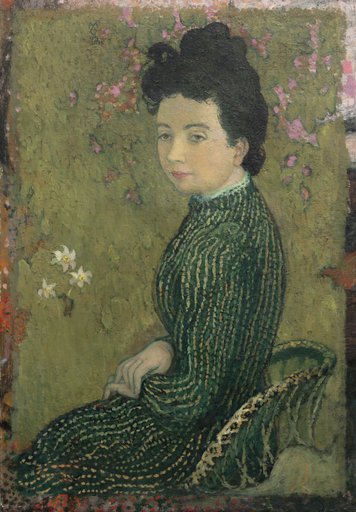Eva Meurier in a Green Dress