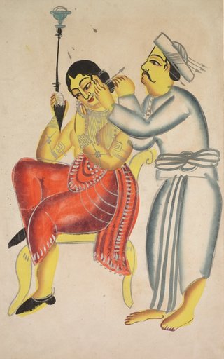 Barber Cleaning a Woman’s Ear