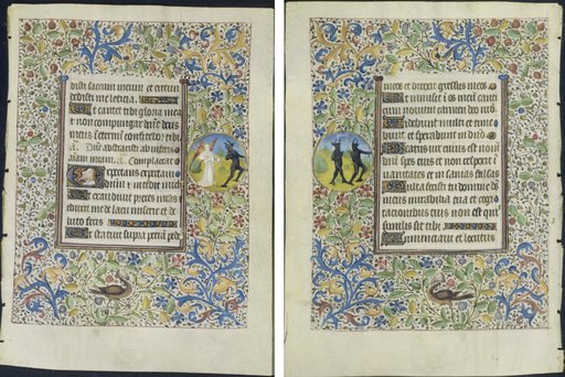 Leaf from a Book of Hours: Office of the Dead: Angel Chasing a Devil (recto) and Two Devils (verso)