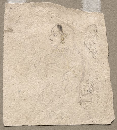 Sketch of a Woman with an elephant and other animals on reverse