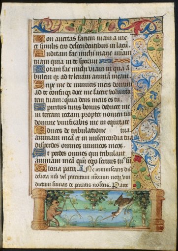 Leaf from a Book of Hours: Ape Fishing (verso)