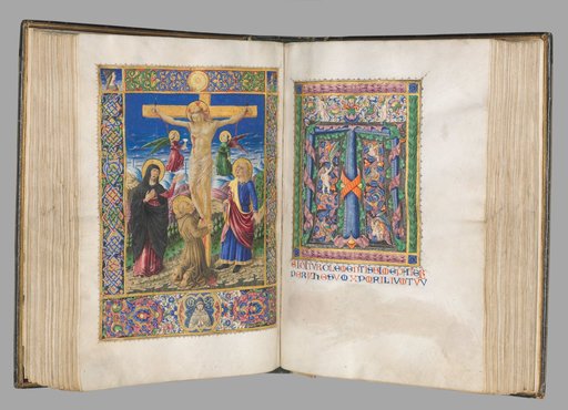Missale: Fol. 185v: Crucifixion with borders (full page)